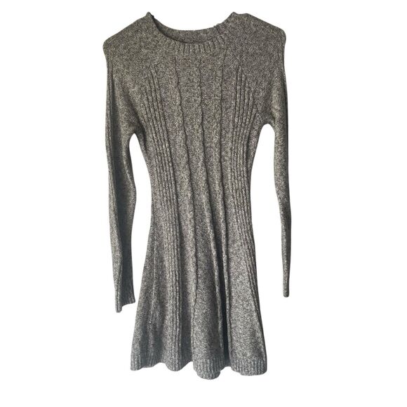Hollister Y2k Size Medium Gray Cable Knit Long Sleeve Babydoll Sweater Dress - Picture 1 of 9